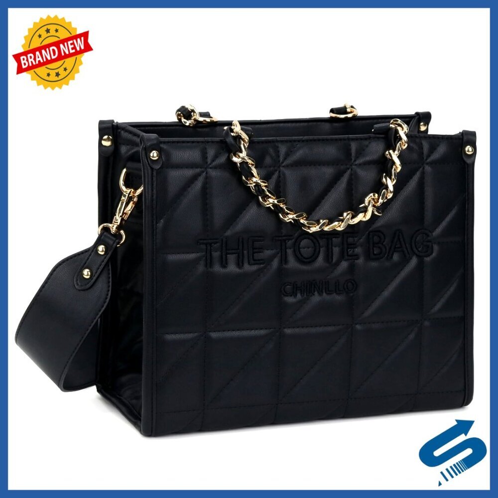 Quilted Tote Bag Elegant Retro Minimal Chic Top Handle Detachable Shoulder Strap - Picture 1 of 6